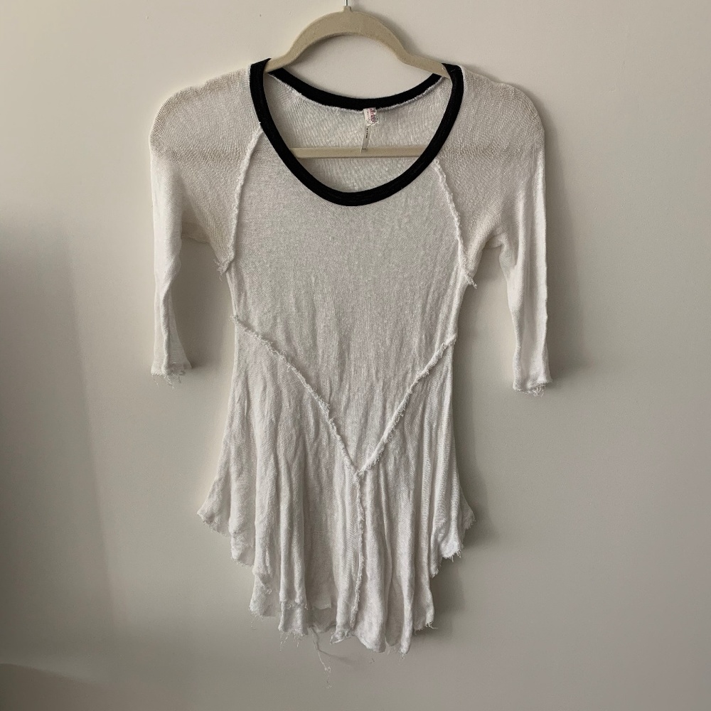 White Free People Quarter Sleeve Tee